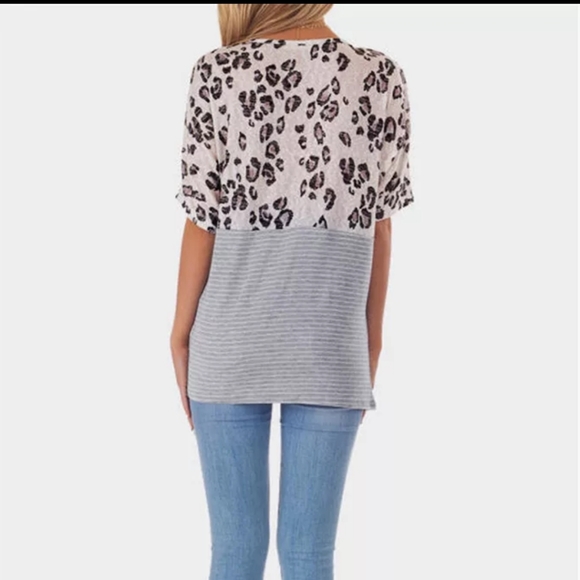 LAST 1! Leopard and striped top blouse tee shirt tie front bottom - Picture 2 of 4